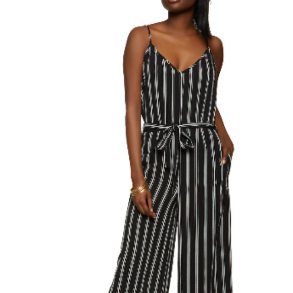 Striped Crepe Knit Tie Waist Jumpsuit - Picture 6 of 6